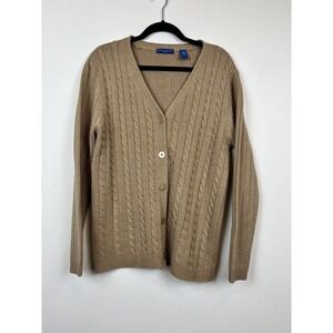 vtg Karen Scott Sport camel brown knit cardigan sz Md grandpacore